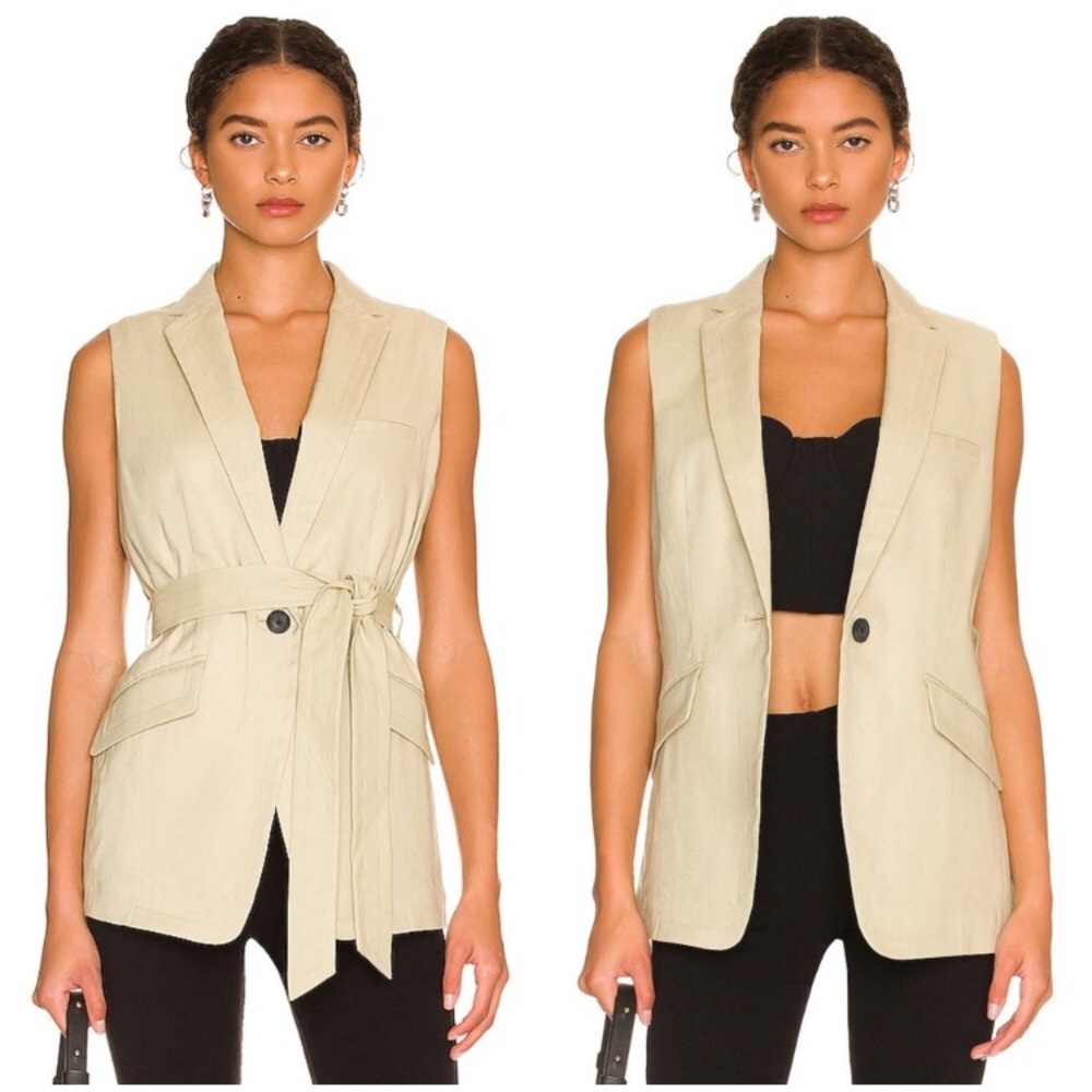 Rag & Bone Margot khaki linen cotton blend vest sleeveless blazer SIZE 6